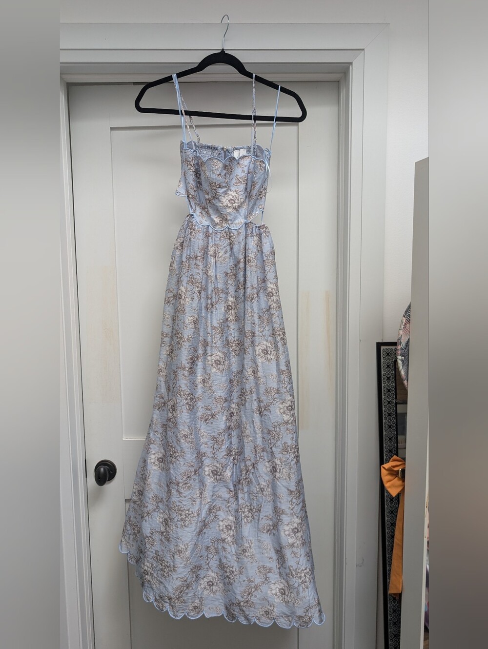 Blue Floral Scallop Edge Back Cutout Maxi